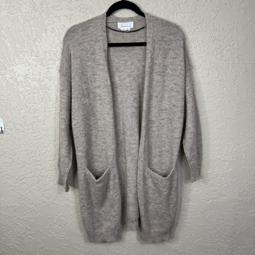 Anthropologie Womens Longline Cardigan Sweater Size PM Beige Wool Blend Pockets